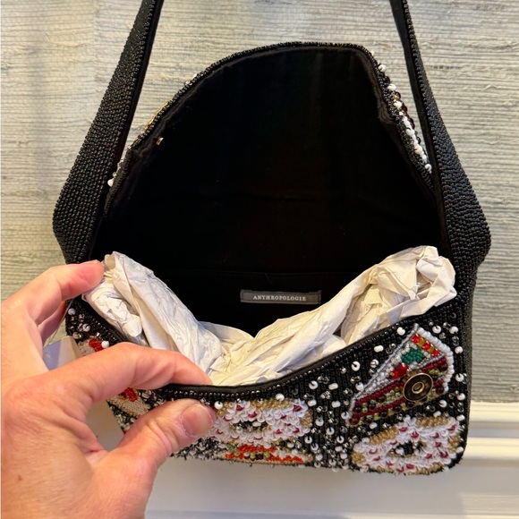 NWT new Anthropologie Fiona beaded shoulder bag holiday desserts black winter - Picture 10 of 17